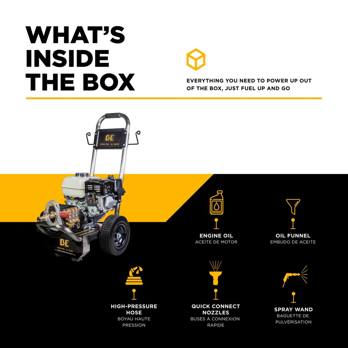 BE Power 3,100 PSI 3.1 GPM Commercial Cold Water Gas Pressure Washer with Honda GX200