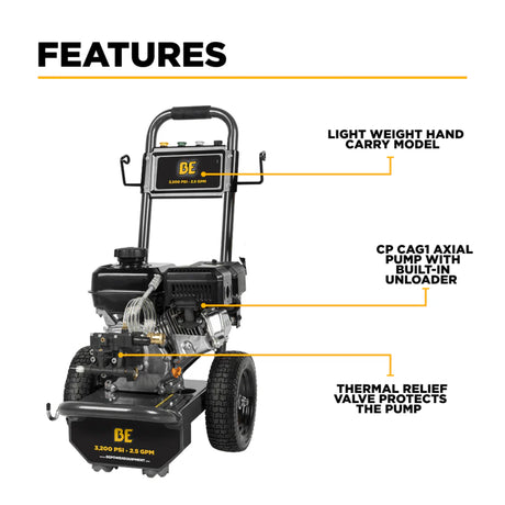 BE Power B327PX 3,200 PSI 2.5 GPM Powerease Gas Pressure Washer