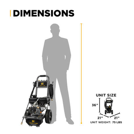 BE Power 3,400 PSI Cold Water Gas Pressure Washer with Powerease R225 Engine