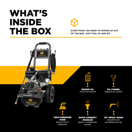 BE Power 3,400 PSI Cold Water Gas Pressure Washer with Powerease R225 Engine