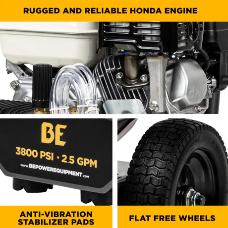 BE Power 3,800 PSI Cold Water Gas Pressure Washer with Honda GX200 Engine