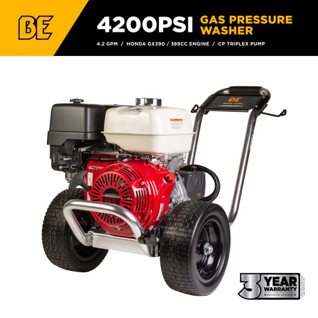 BE Power 4,200 PSI Aluminum-Frame Cold Water Gas Pressure Washer with Honda GX390