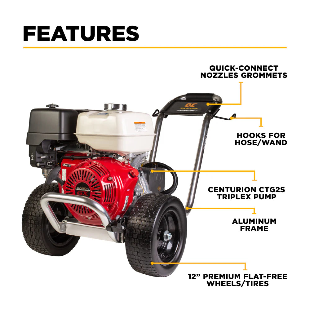 BE Power 4,200 PSI Aluminum-Frame Cold Water Gas Pressure Washer with Honda GX390