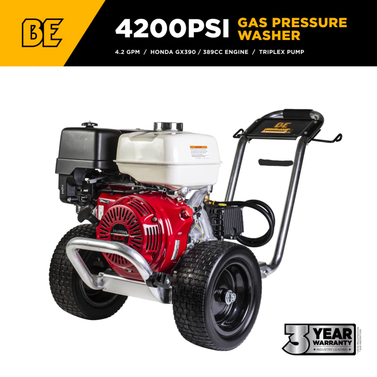BE Power B4213HAGS 4,200 PSI 4.2 GPM Honda GX390 Gas Pressure Washer