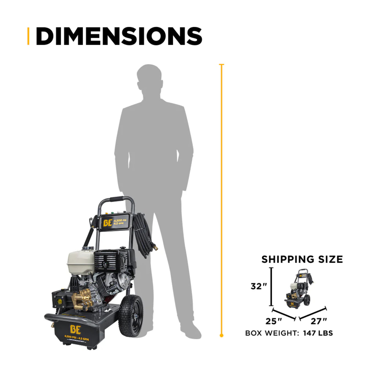 BE Power 4,200 PSI Steel-Frame Cold Water Gas Pressure Washer with Honda GX390