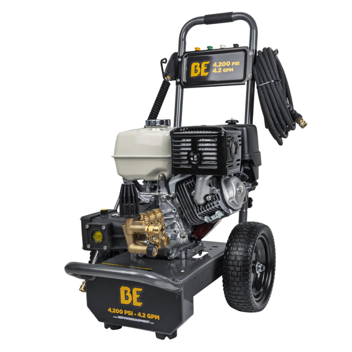 BE Power 4,200 PSI Steel-Frame Cold Water Gas Pressure Washer with Honda GX390