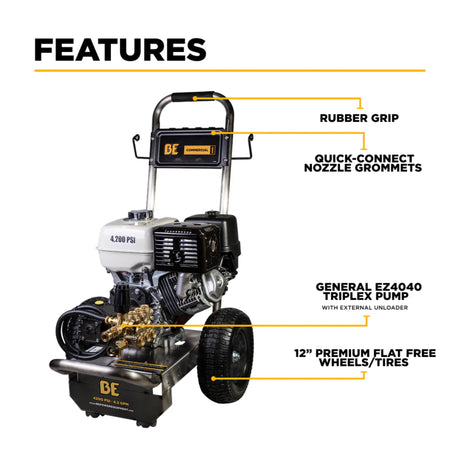 BE Power 4,200 PSI Cold Water Gas Pressure Washer with General Triplex Pump