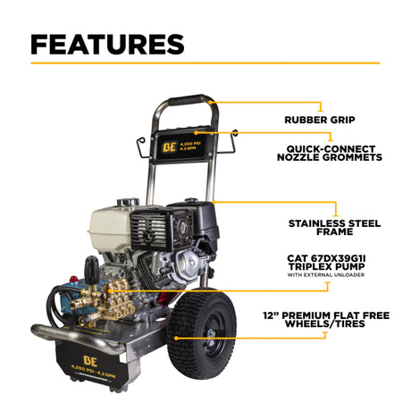 BE Power B4213HSJ 4,200 PSI Honda GX390 CAT Pump Pressure Washer