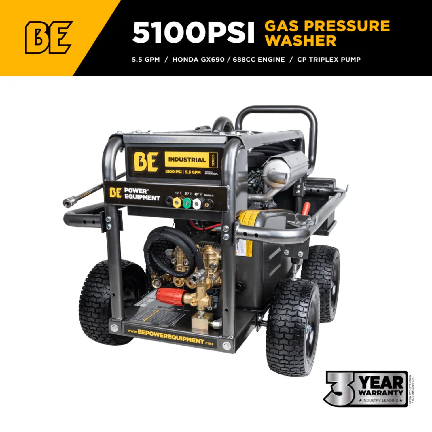 BE Power B5024HEBAS 5,100 PSI 5.5 GPM Industrial Gas Pressure Washer