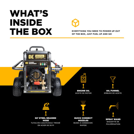 BE Power B5024HEBAS Industrial Cold Water Gas Pressure Washer – 5,100 PSI / 5.5 GPM, Honda GX690 V-Twin Electric Start, CP Belt-Drive Triplex Pump, 4-Wheel Roll Cage Frame