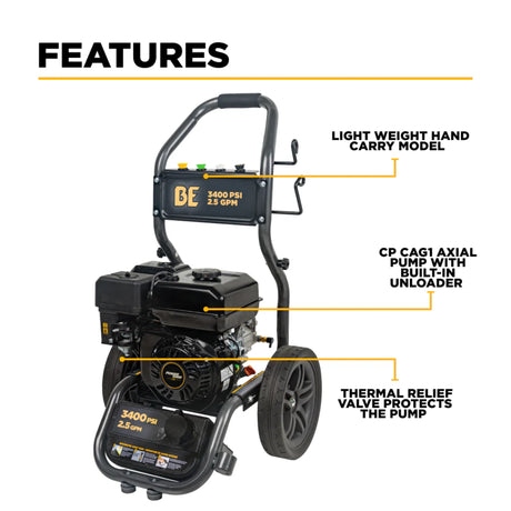 BE Power BE3475PX 3,400 PSI 2.5 GPM Powerease Gas Pressure Washer