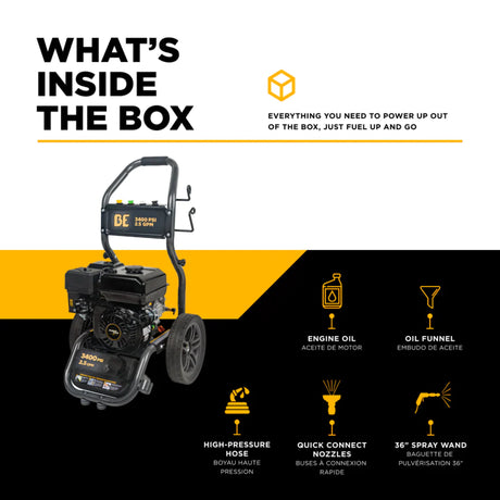 BE Power BE3475PX 3,400 PSI 2.5 GPM Powerease Gas Pressure Washer