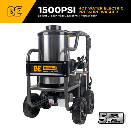 BE Power 1,500 PSI Electric Hot Water Pressure Washer with Built-In Diesel Burner