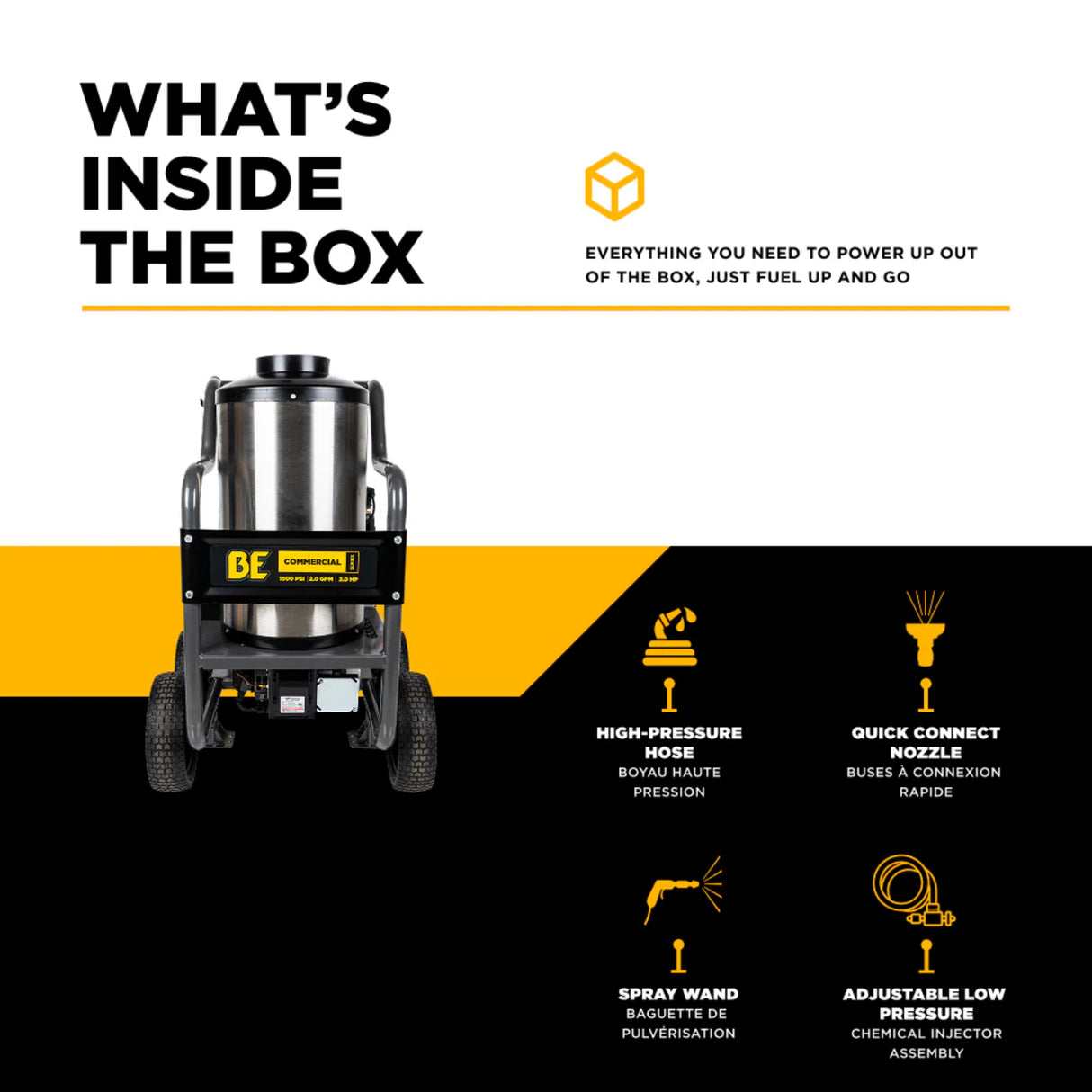 BE Power 1,500 PSI Electric Hot Water Pressure Washer with Built-In Diesel Burner