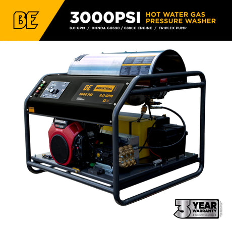 BE Power 3,000 PSI Truck-Mount Hot Water Pressure Washer with Honda GX690 Engine