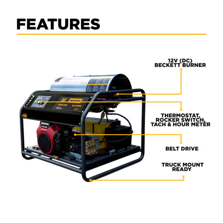 BE Power 3,000 PSI Truck-Mount Hot Water Pressure Washer with Honda GX690 Engine