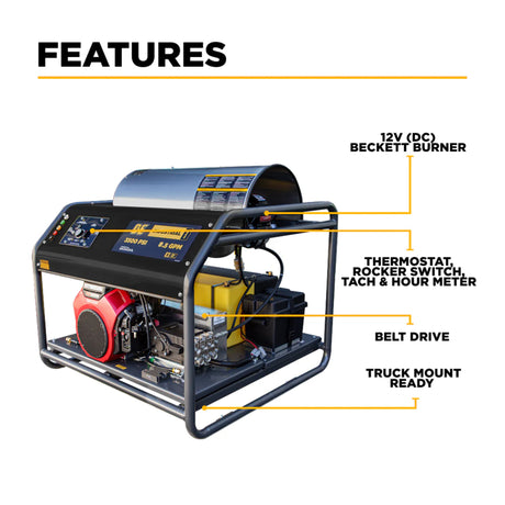 BE Power 3,500 PSI 5.5 GPM Truck-Mount Hot Water Pressure Washer with Honda GX690 Engine