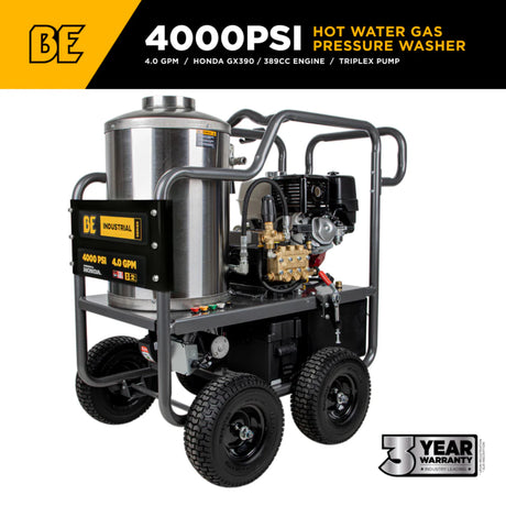 BE Power 4,000 PSI Belt-Drive Hot Water Pressure Washer with Honda GX390 Engine