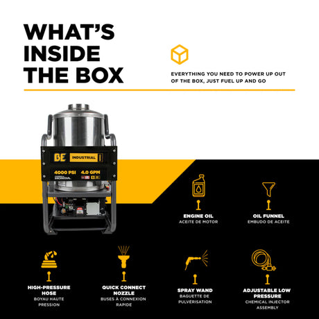 BE Power 4,000 PSI Belt-Drive Hot Water Pressure Washer with Honda GX390 Engine
