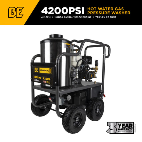 BE Power 4,200 PSI 4.2 GPM Commercial Hot Water Gas Pressure Washer with Honda GX390
