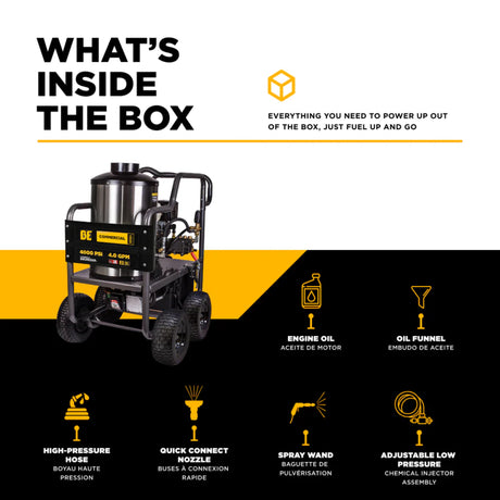 BE Power 4,000 PSI Hot Water Pressure Washer with Honda GX390 Engine