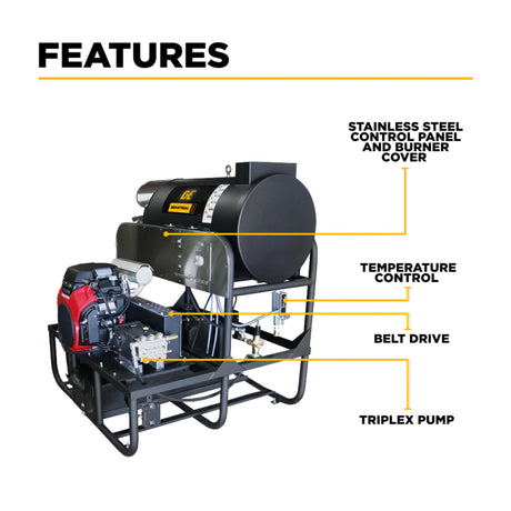 BE Power 3,000 PSI 10 GPM Industrial Truck-Mount Hot Water Pressure Washer