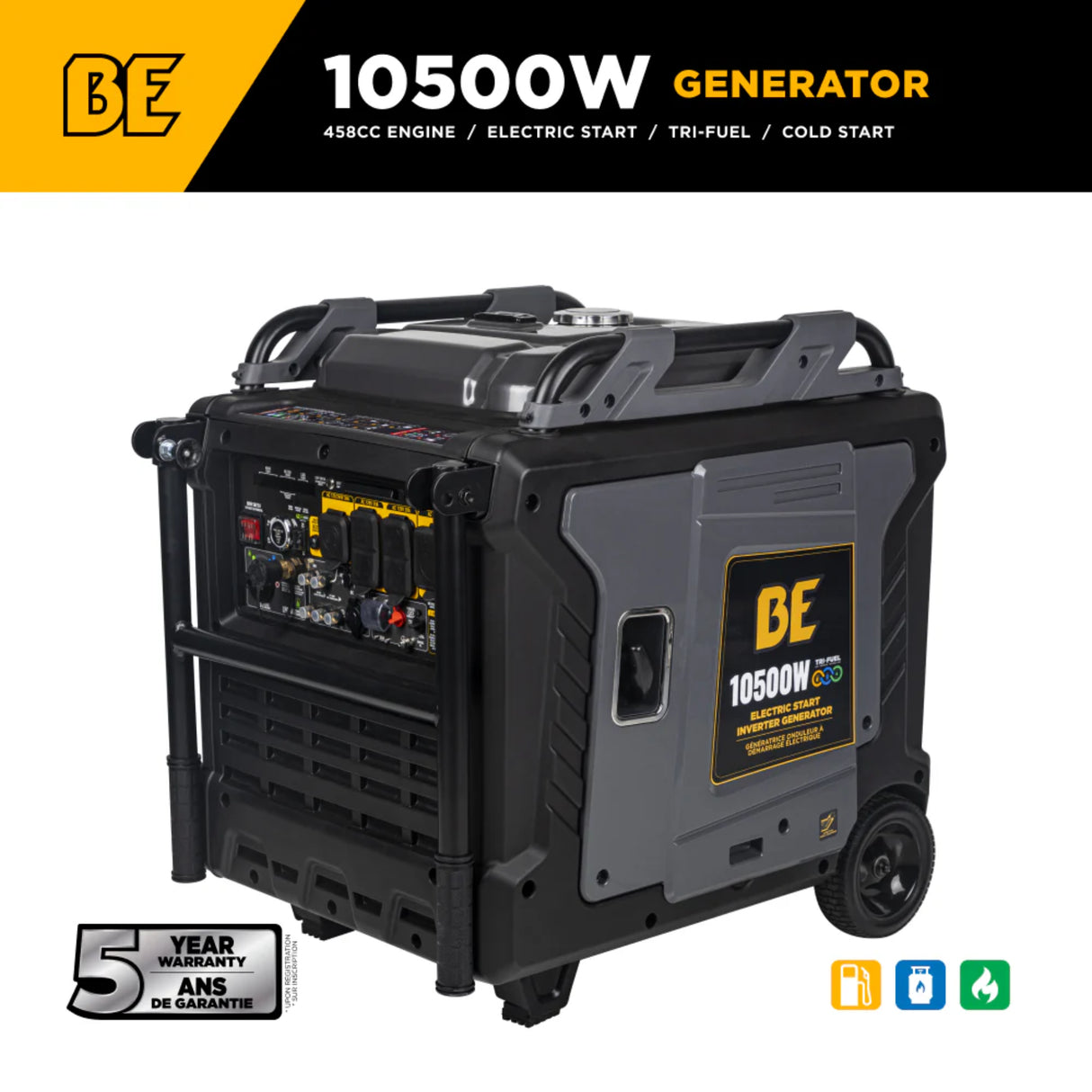 BE Power Equipment BE10500IT 10500W Tri-Fuel Digital Portable Inverter 458cc Generator