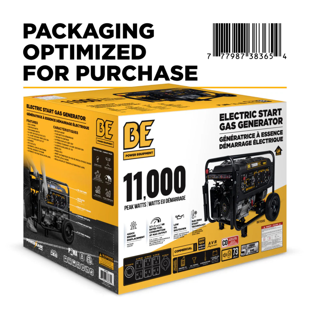 BE Power Equipment 11000W Portable Generator, Powerease 420cc Engine