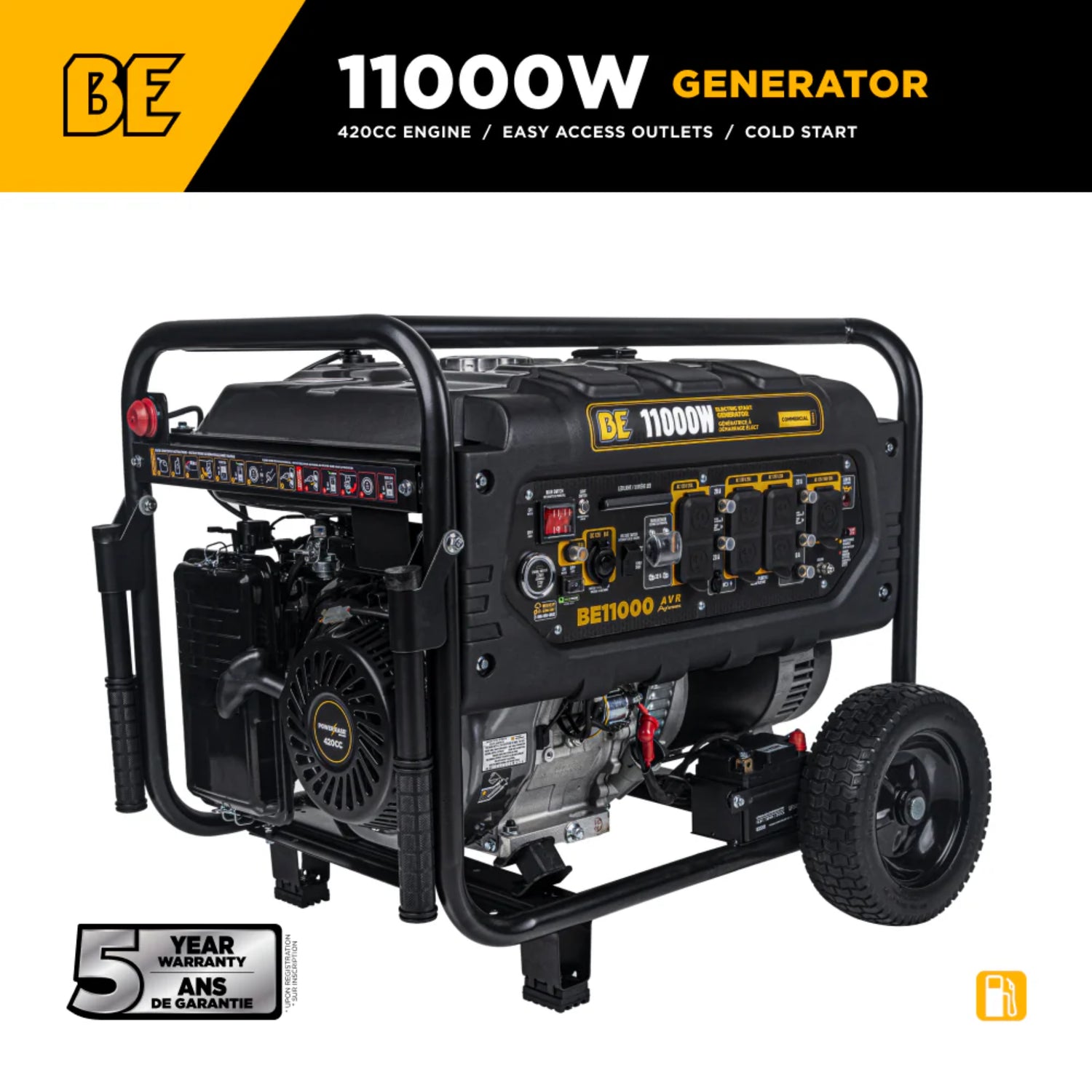 BE Power Equipment 11000W Portable Generator, Powerease 420cc Engine