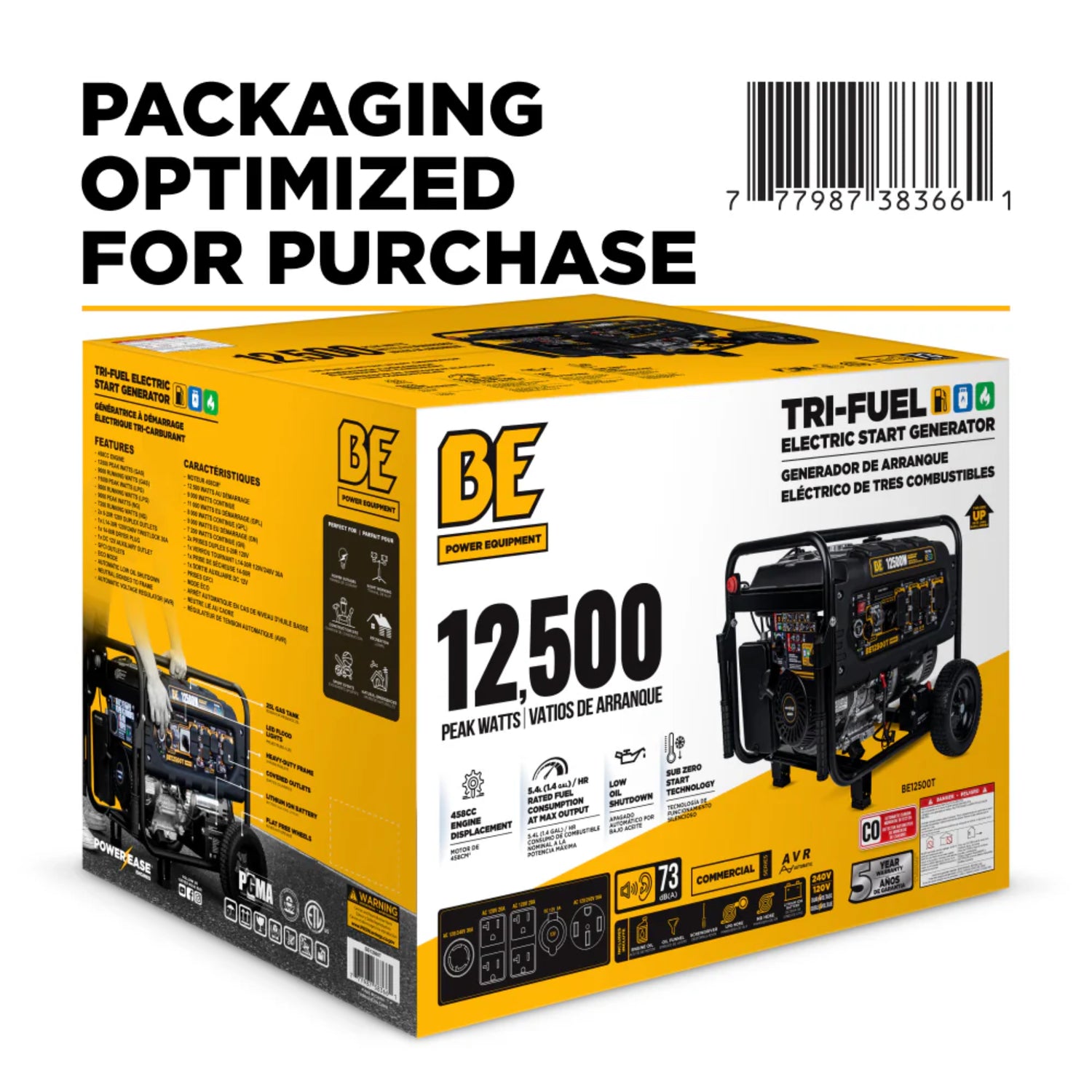 BE Power Equipment 12500W Portable Generator, Powerease 458cc Engine