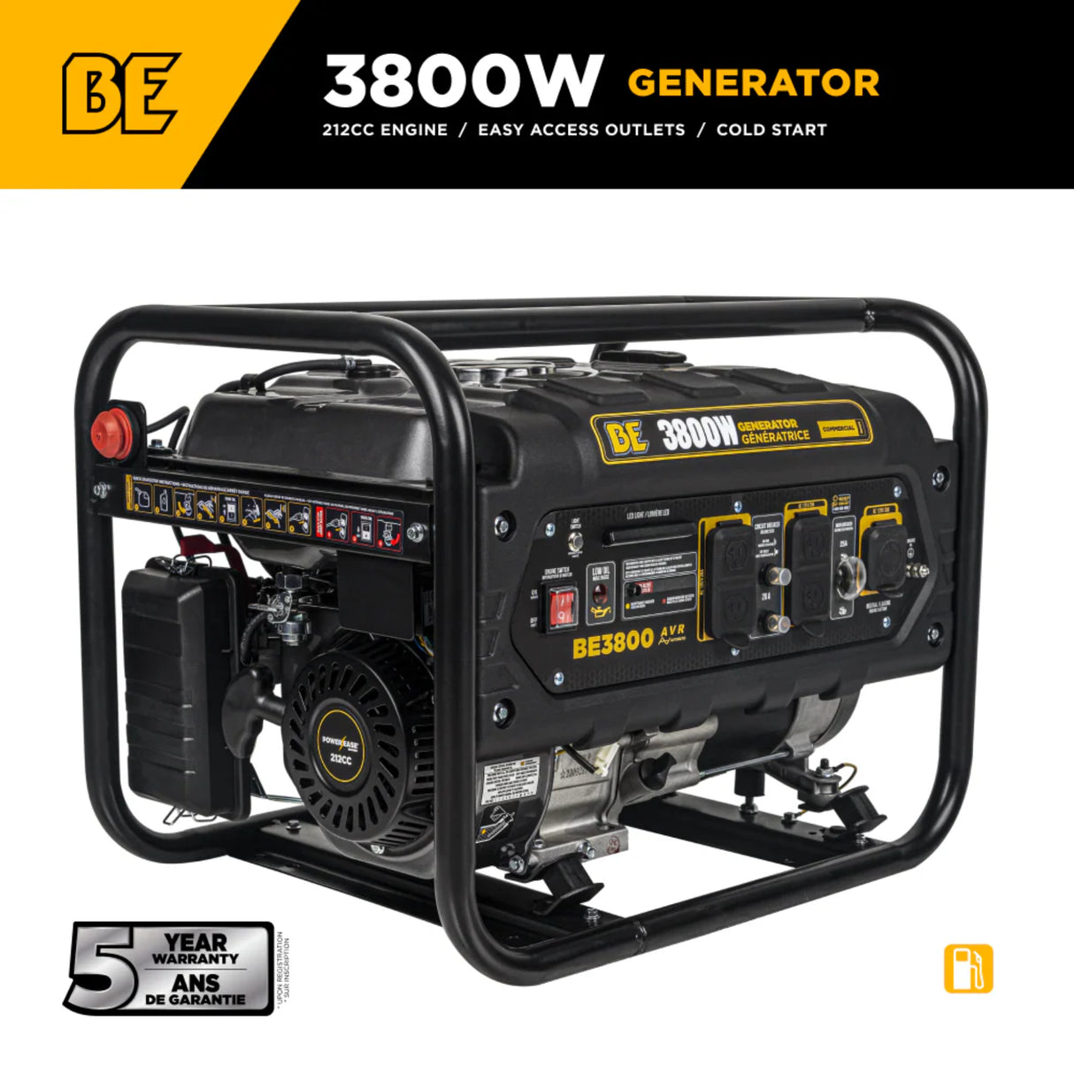BE Power Equipment 3800W Portable Generator, Powerease 212cc Engine