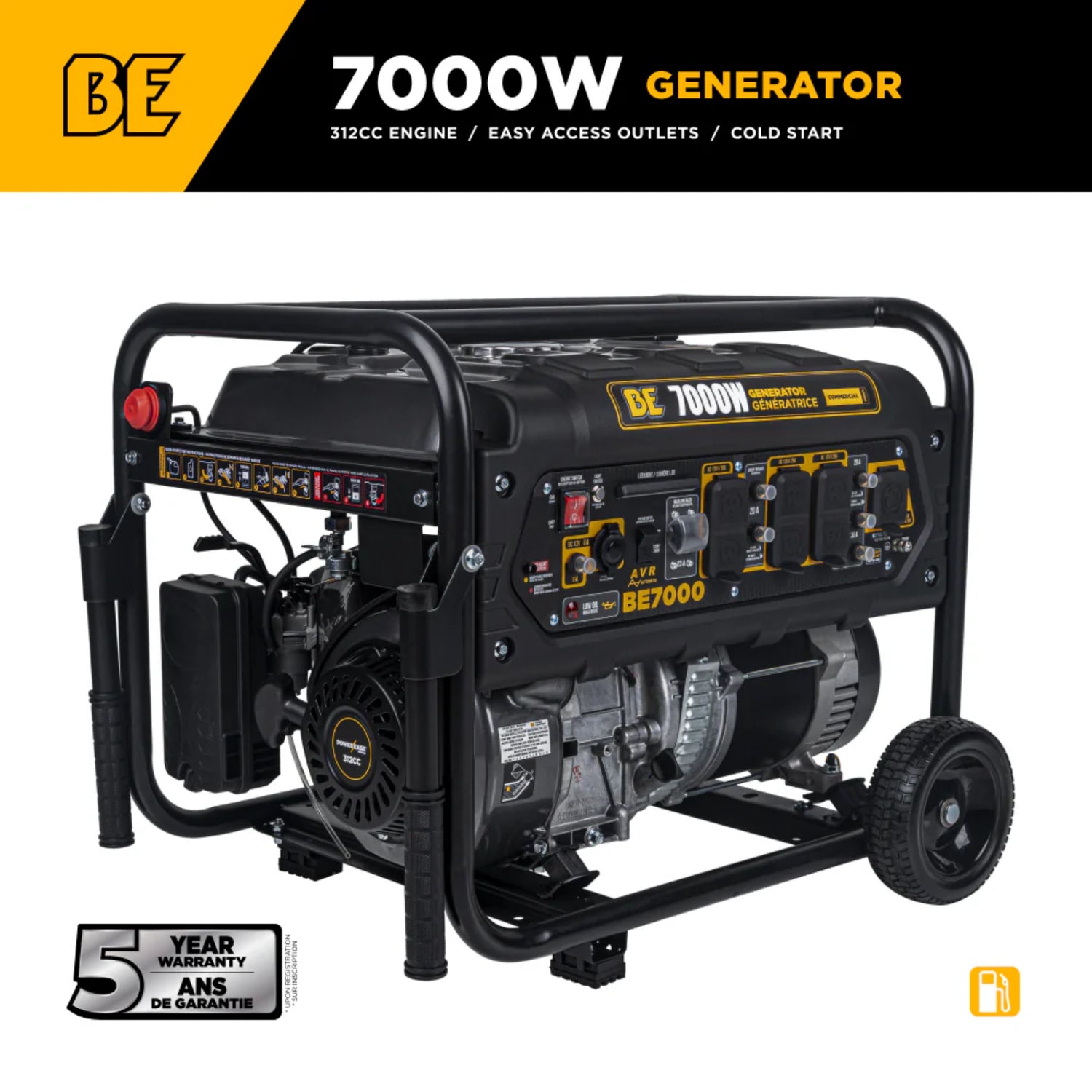 BE Power Equipment 7000W Portable Generator, Powerease 312cc Engine