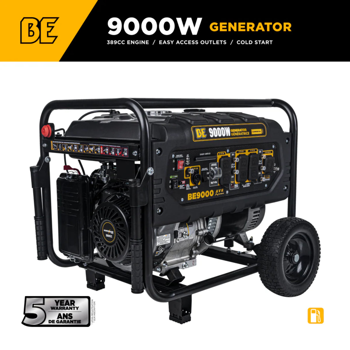 BE Power Equipment 9000W Portable Generator, Powerease 389cc Engine