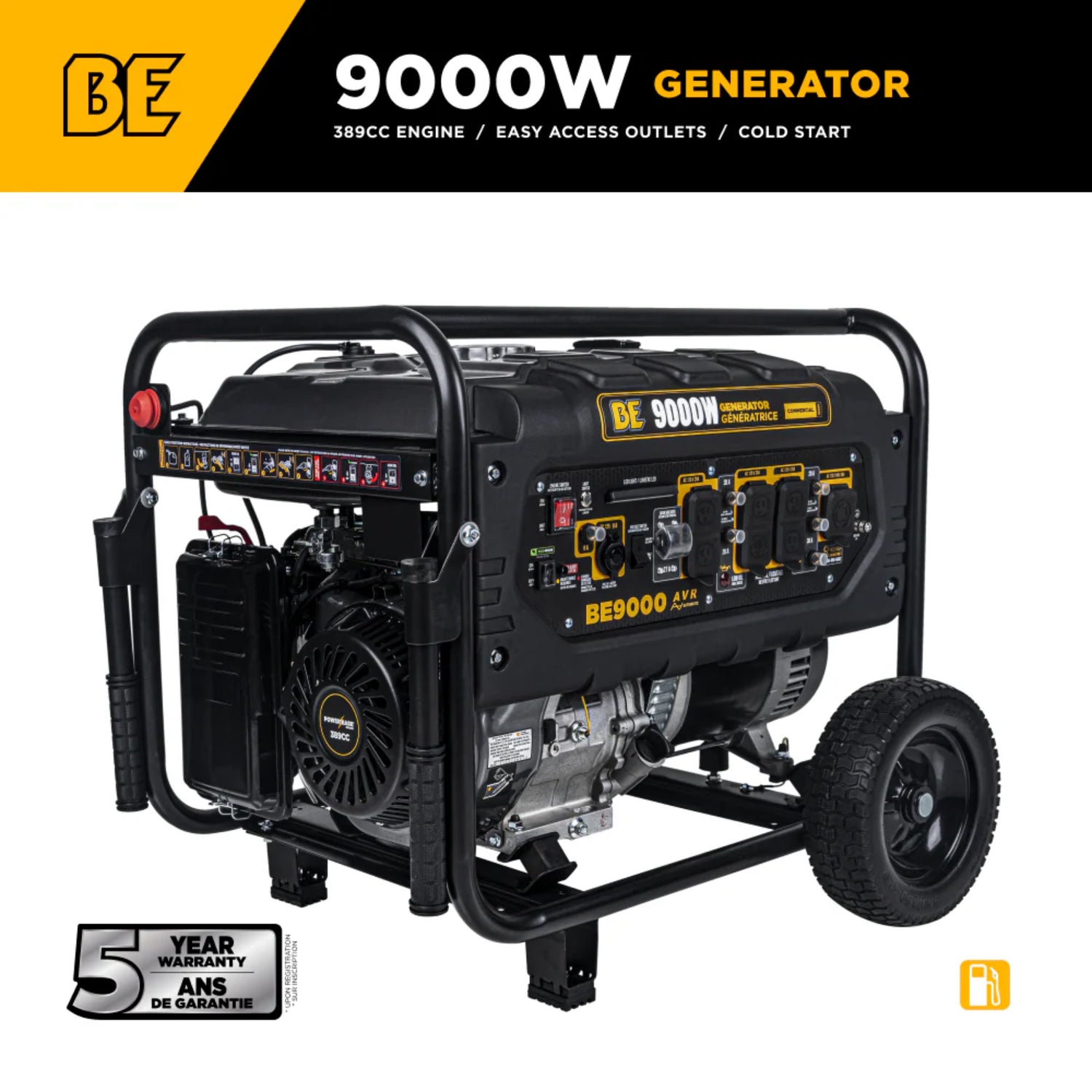 BE Power Equipment 9000W Portable Generator, Powerease 389cc Engine