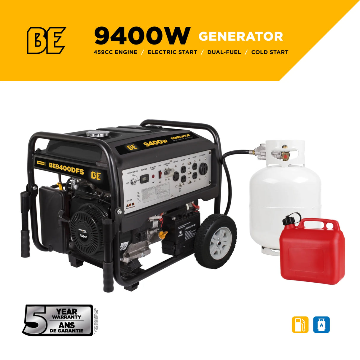 BE Power Equipment BE9400DFS 9400W Dual Fuel Generator 459cc – Electric Start