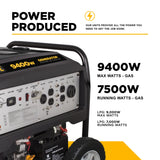 BE Power Equipment BE9400DFS 9400W Dual Fuel Generator 459cc – Electric Start