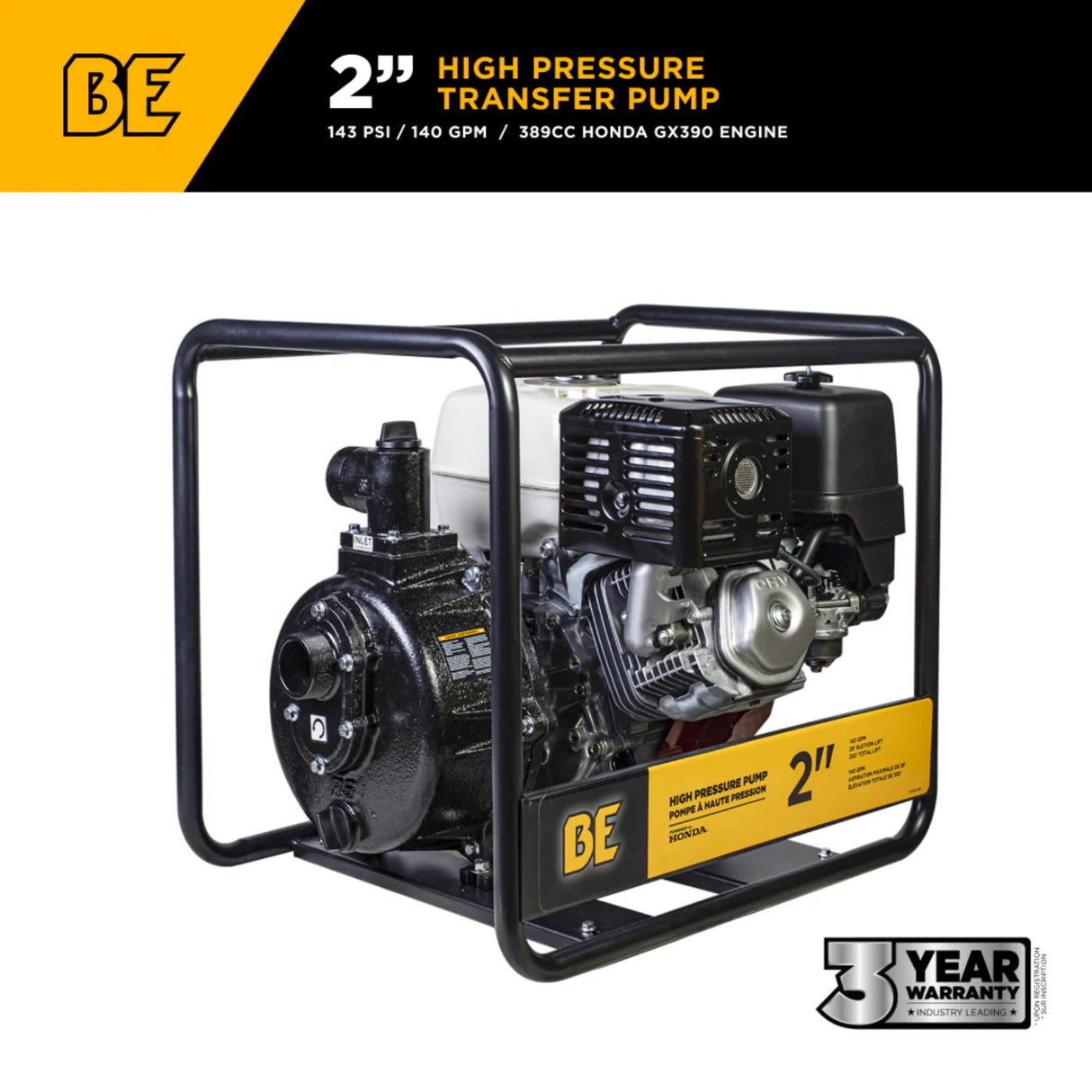 BE Power 2" High-Pressure Water Transfer Pump with Honda GX390 Engine