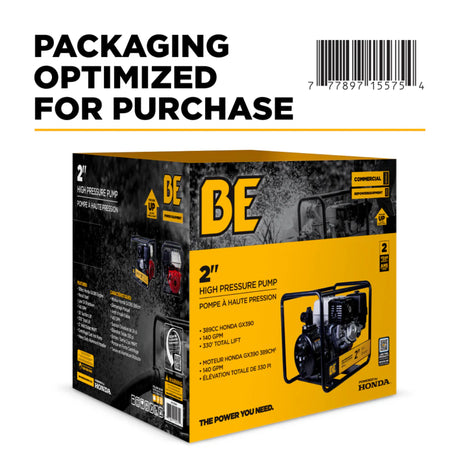 BE Power 2" High-Pressure Water Transfer Pump with Honda GX390 Engine