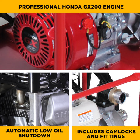 BE Power 2" Gas-Powered Firefighting Pump Kit with Honda GX200 Engine