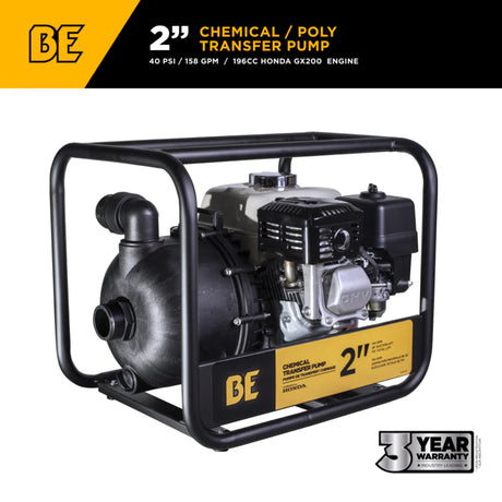 BE Power 2" Gas-Powered Chemical Transfer Pump with Honda GX200 Engine