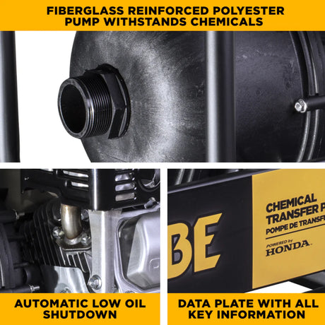 BE Power 2" Gas-Powered Chemical Transfer Pump with Honda GX200 Engine