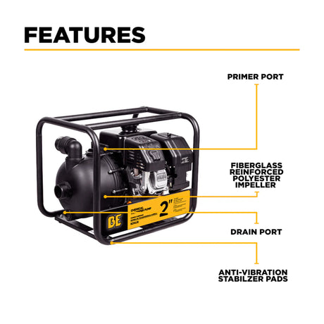 BE Power 2" Gas-Powered Chemical Transfer Pump with Kohler SH270 Engine