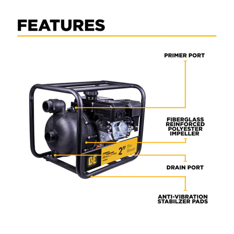 BE Power 2" Gas-Powered Chemical Transfer Pump with Powerease 225 Engine