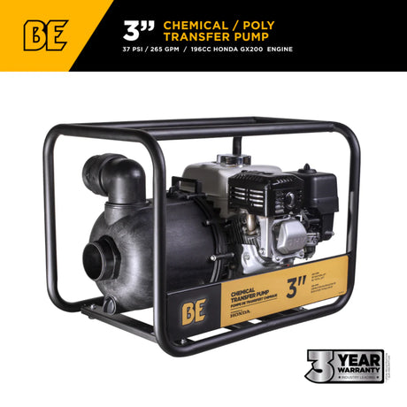 BE Power 3" Gas-Powered Chemical Transfer Pump with Honda GX200 Engine