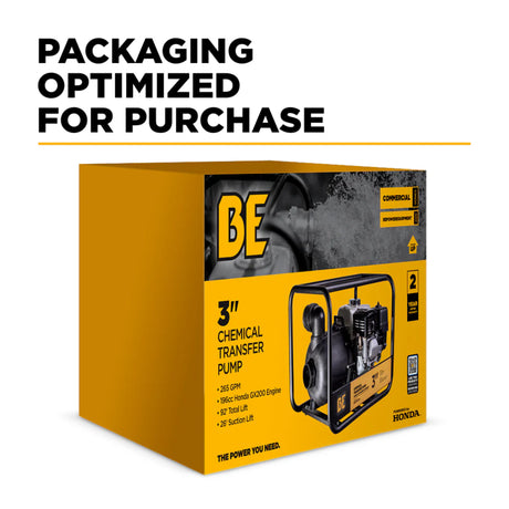 BE Power 3" Gas-Powered Chemical Transfer Pump with Honda GX200 Engine