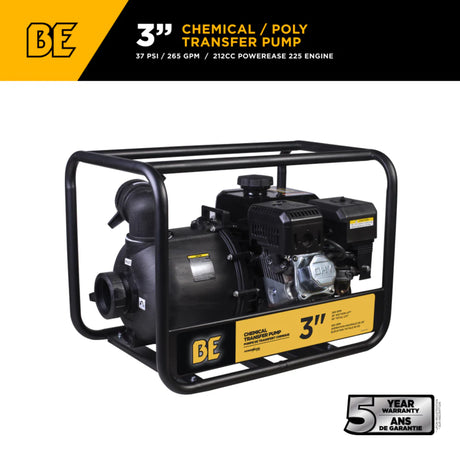 BE Power 3" Gas-Powered Chemical Transfer Pump with Powerease 225 Engine
