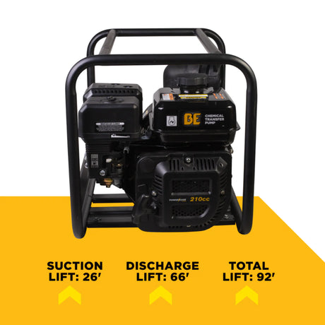 BE Power 3" Gas-Powered Chemical Transfer Pump with Powerease 225 Engine