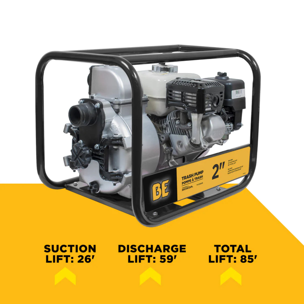 BE Power 2" Trash Transfer Pump with Honda GX200 Engine