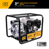 BE Power 3" Gas-Powered Semi-Trash Transfer Pump with Honda GX200 Engine