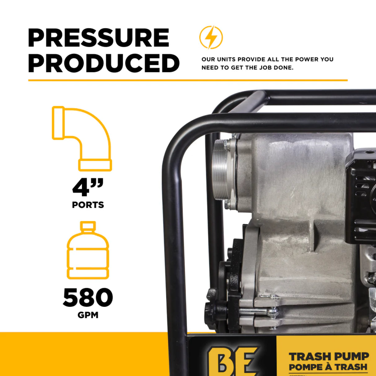 BE Power 4" Gas-Powered Trash Transfer Pump with Honda GX390 Engine